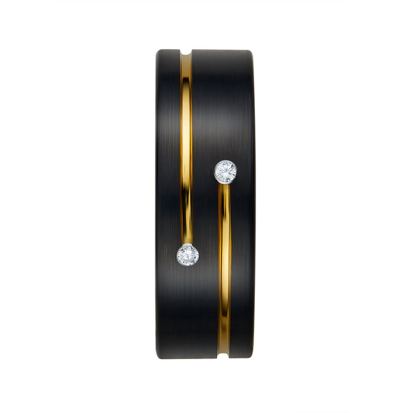 Mens Black Gold CZ Tungsten Ring 8mm