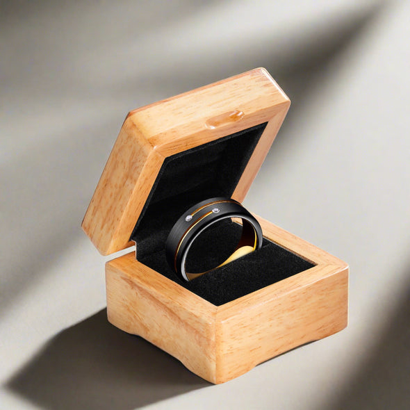 Mens Black Gold CZ Tungsten Ring 8mm