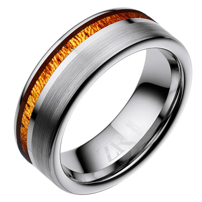Mens Tungsten Ring 8mm Wooden Inlay