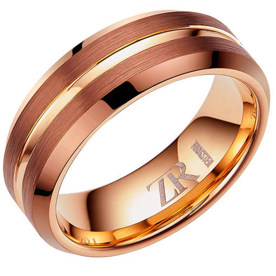 Mens Rose Gold Tungsten Ring 8mm