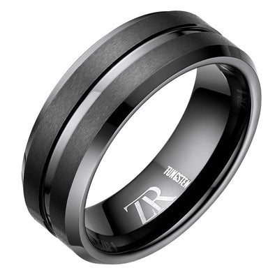 Mens Black Tungsten Ring 8mm