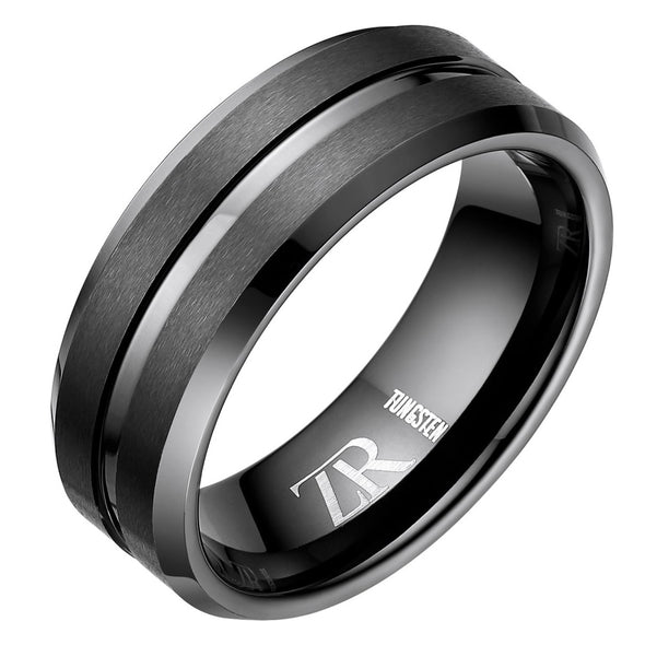 Mens Black Tungsten Ring 8mm