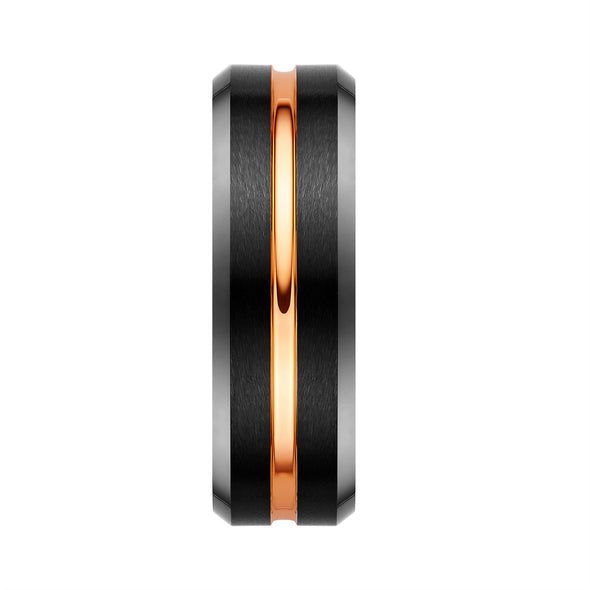 Mens Black Tungsten Ring 8mm Gold Stripe