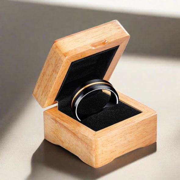 Mens Black Tungsten Ring 8mm Gold Stripe