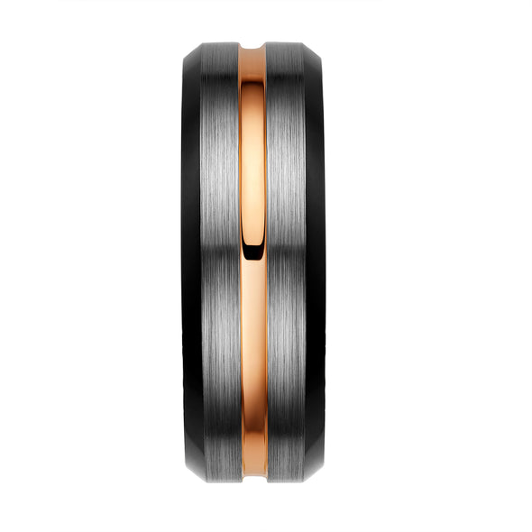 Mens Tungsten Ring 8mm Black Gold Stripe