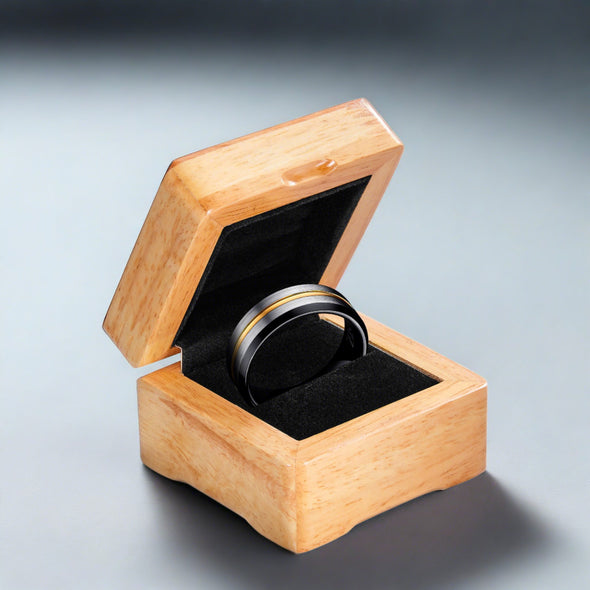 Mens Tungsten Ring 8mm Black Gold Stripe