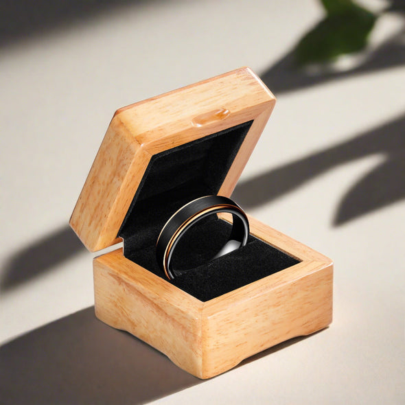 Mens Black Rose Gold Tungsten Ring 6mm