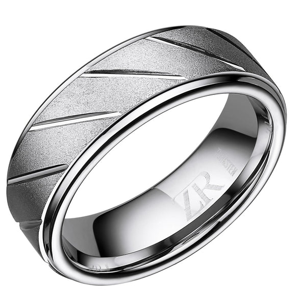 Tungsten Angle Etched Ring 8mm