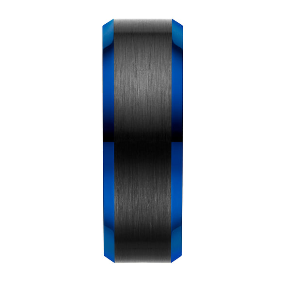 Mens 8mm Black Blue Tungsten Band Ring 8mm