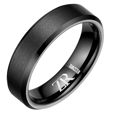 Mens Black Tungsten Modern Band Ring 6mm